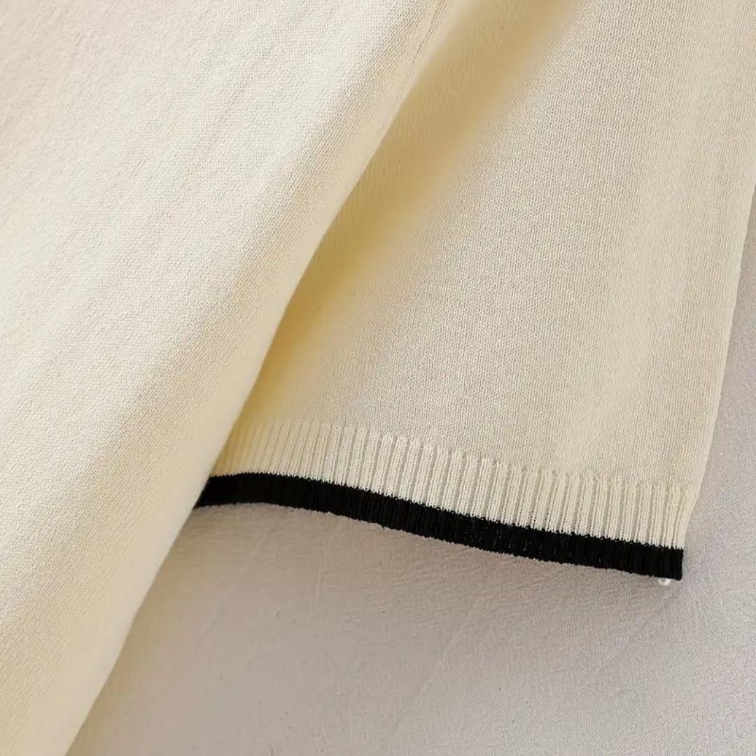 Klassieke Katoenen Polo met V-hals - Creme