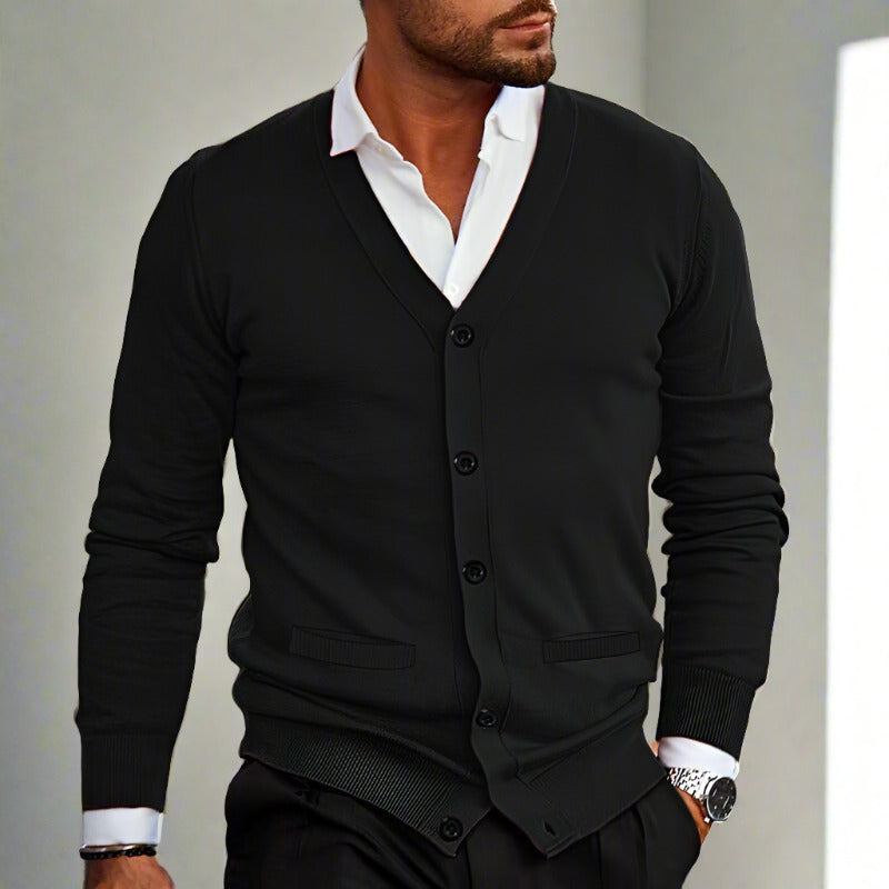 Merino Heren Cardigan met V-hals en Knopen