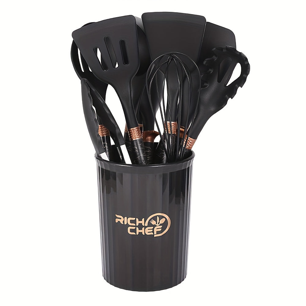 Silicone Kitchen Accessories Set - Non-Stick Tools with Wooden Handles