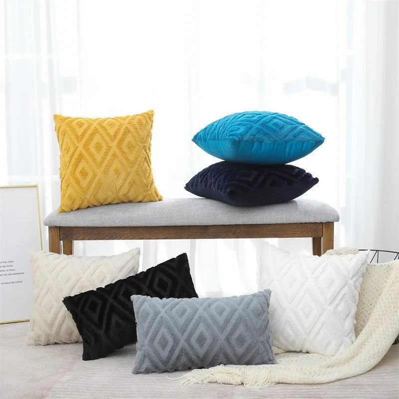 Pluche Sierkussenhoes met Rhombus Patroon – Nordic Design
