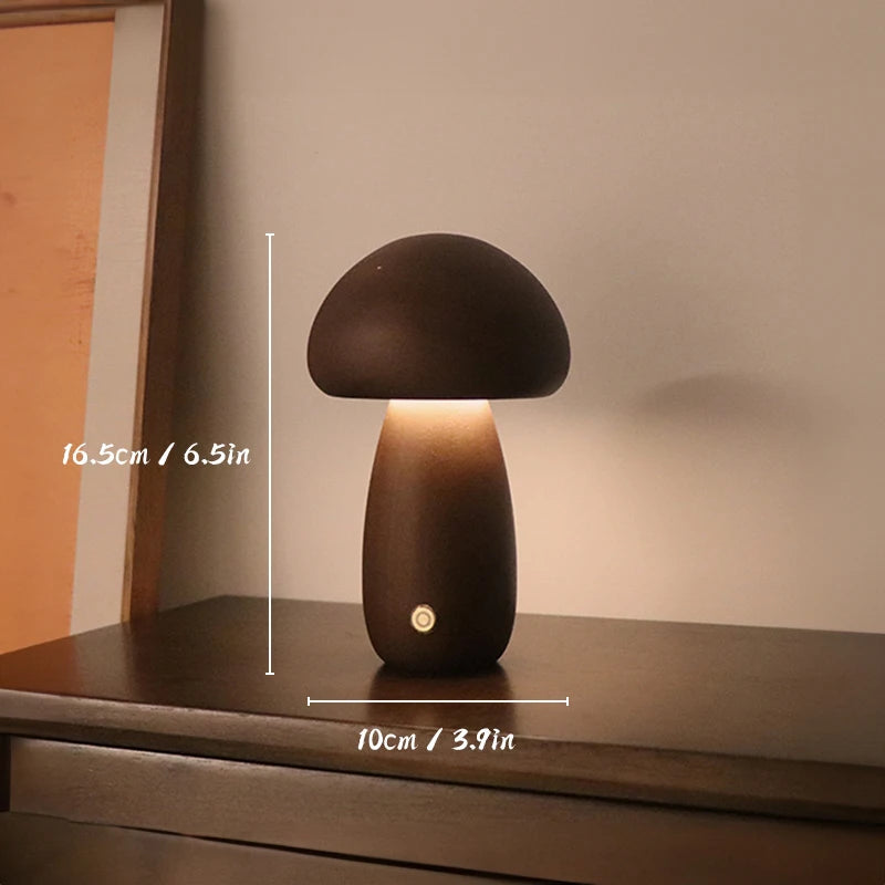 Natuurlijke Houten Paddenstoel Nachtlamp - Dimbaar & USB Oplaadbaar
