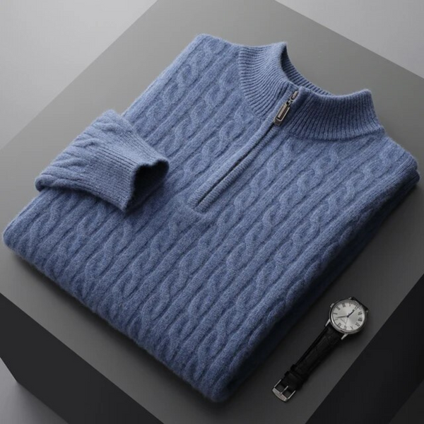Elegante Kasjmier Zip Trui voor Mannen