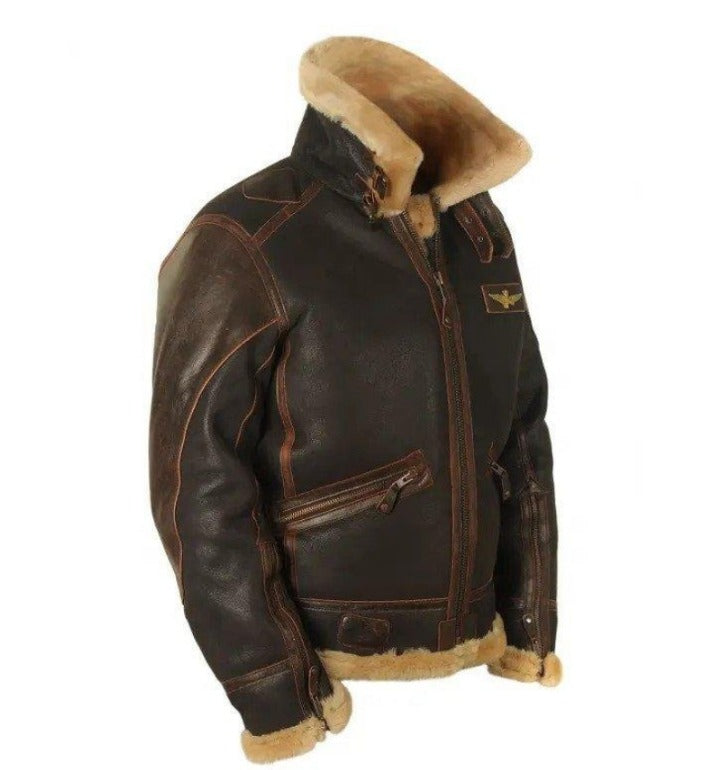 Pilotenjack voor de winter met imitatiebontvoering