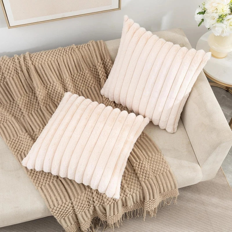 Luxe Zachte Kussenhoes van Faux Konijnenbont - Gestreept 45x45 cm