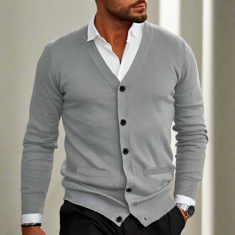 Merino Heren Cardigan met V-hals en Knopen