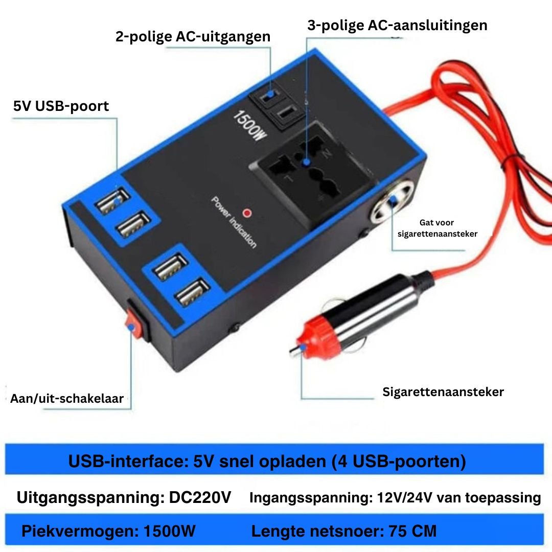 1500W Auto Inverter - Powerful Performance - Safe Charging - Versatile Usage
