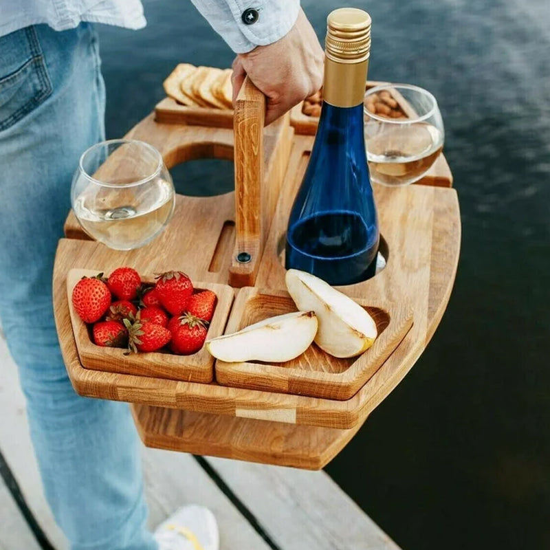 Draagbare houten picknickwijntafel met ruime serveerruimte