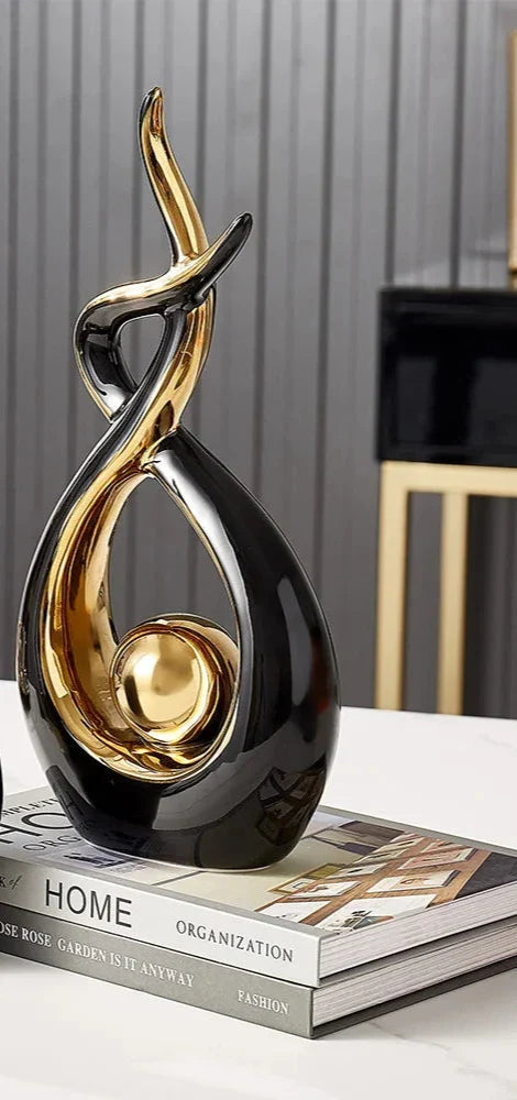 Abstracte keramische kunstsculptuur met gouden accenten - Modern decor voor huis en kantoor