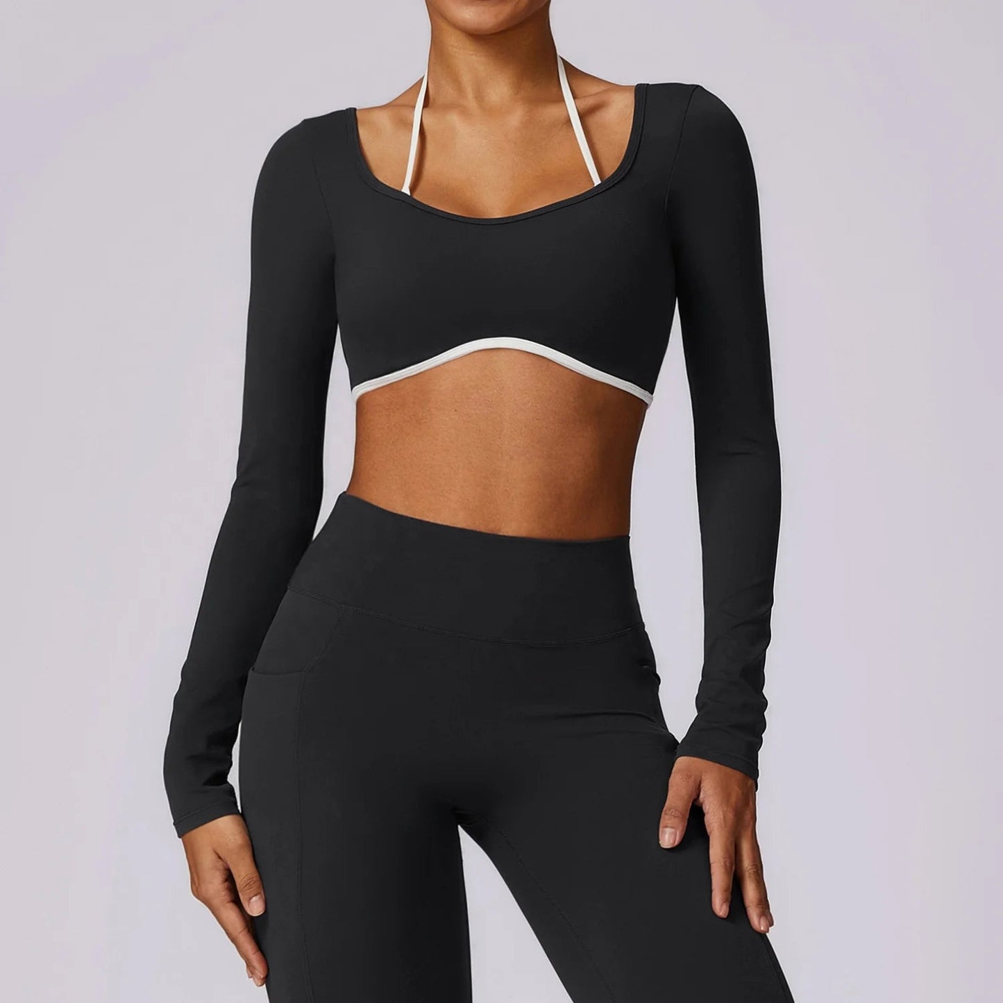 Dames V-cut gymset van zachte compressiestof
