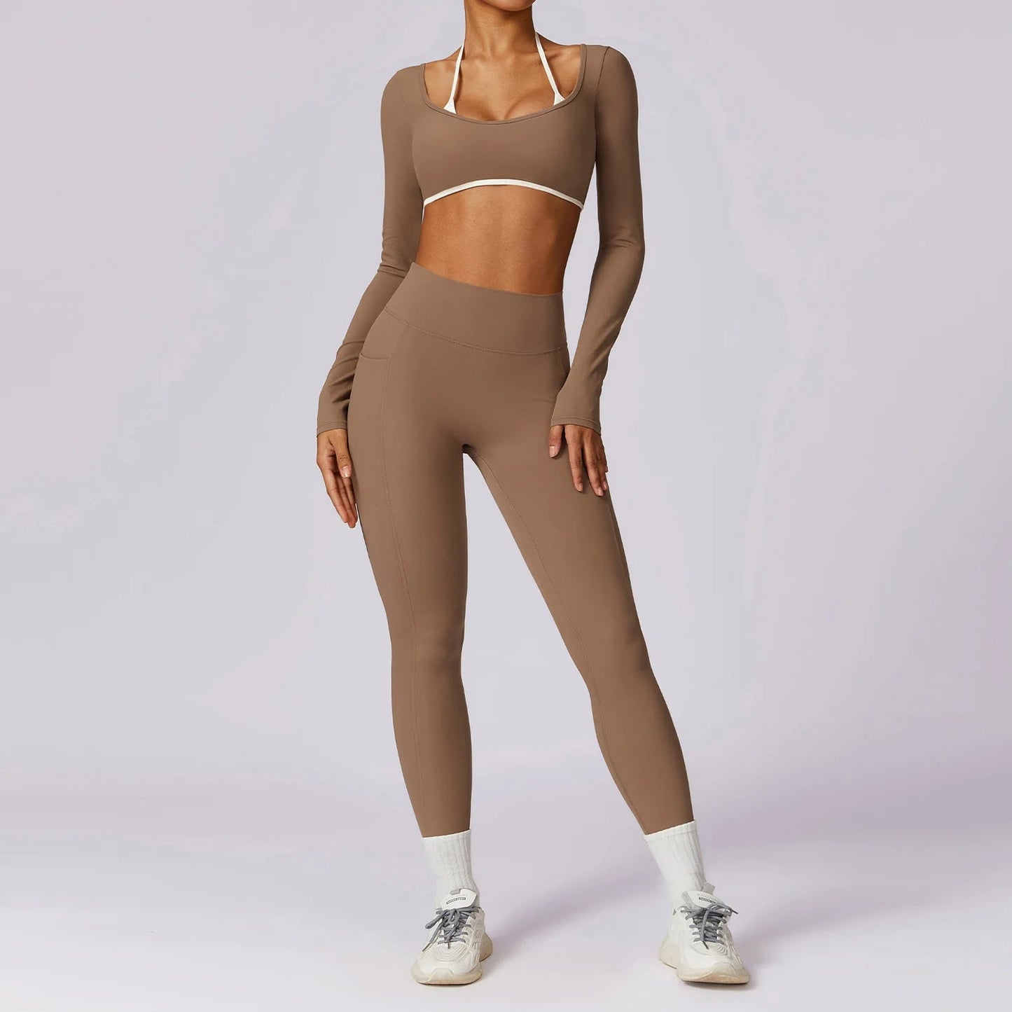Dames V-cut gymset van zachte compressiestof