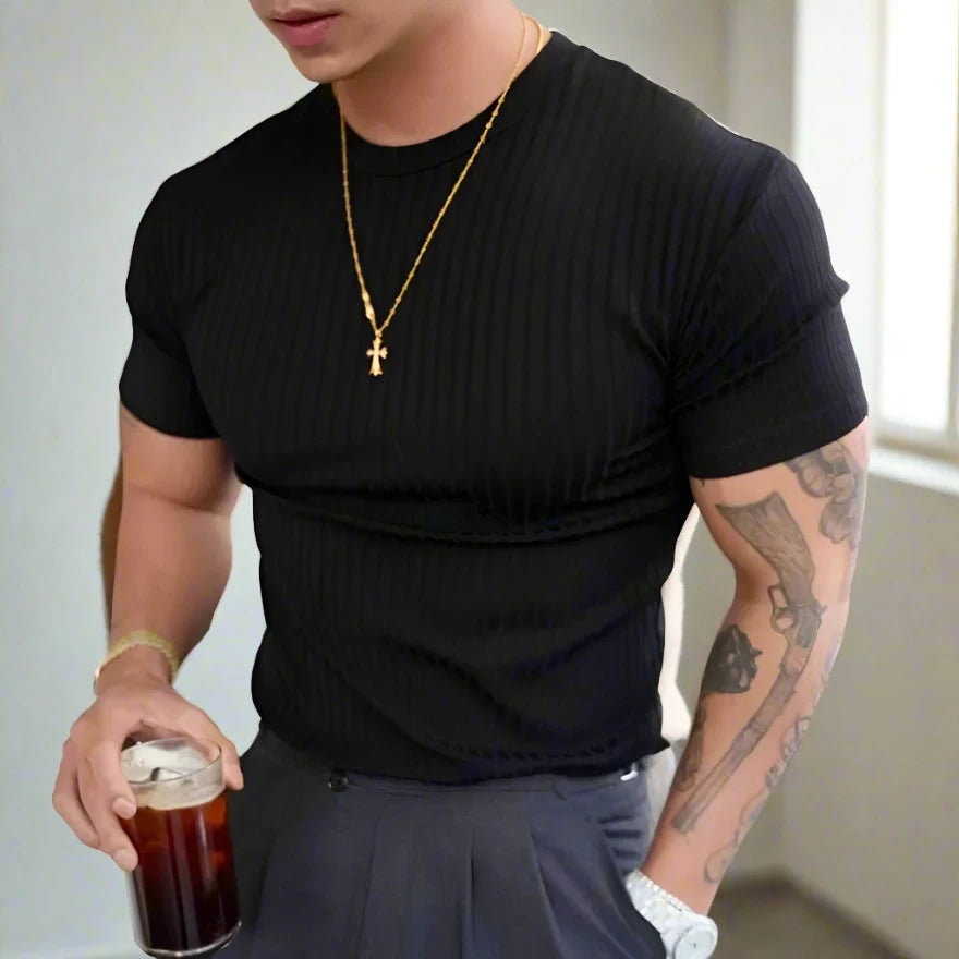 Slim Fit Gebreid T-shirt voor Mannen | Luxe Kwaliteit