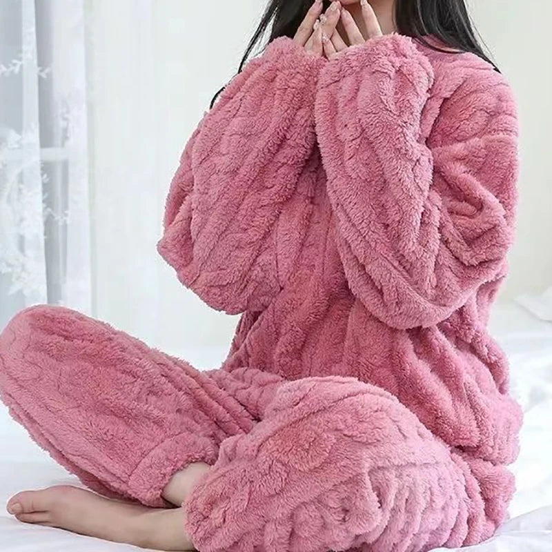 Dames warme 2-delige fleece pyjama set