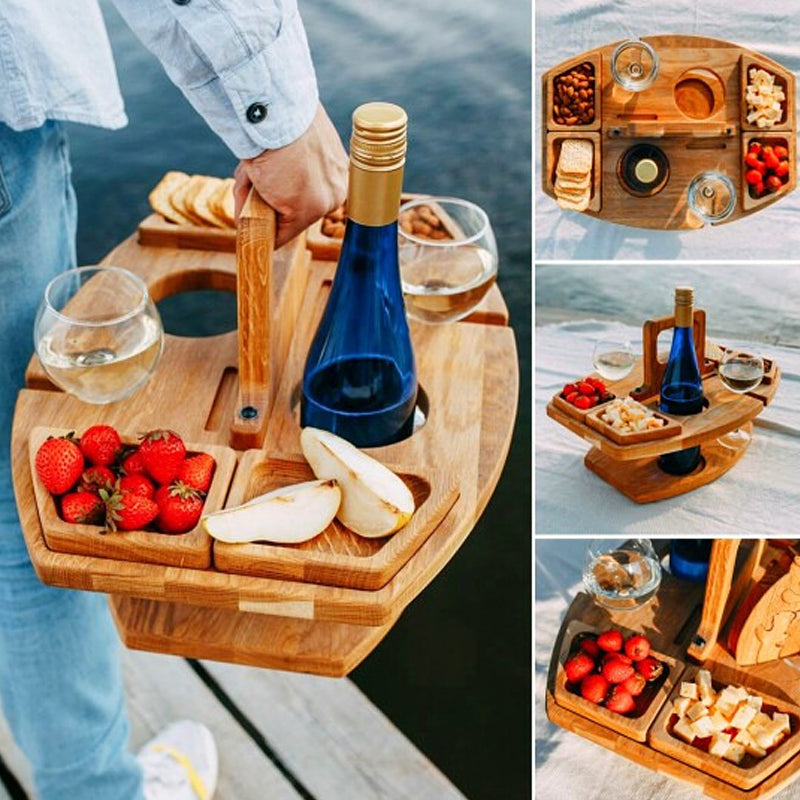 Draagbare houten picknickwijntafel met ruime serveerruimte