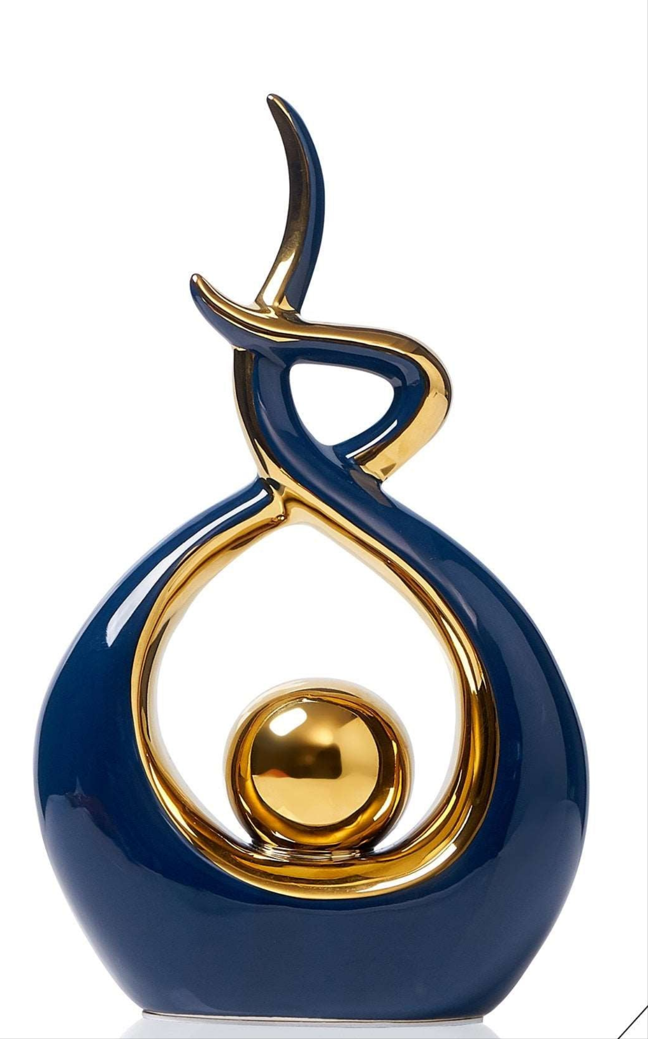 Abstracte keramische kunstsculptuur met gouden accenten - Modern decor voor huis en kantoor