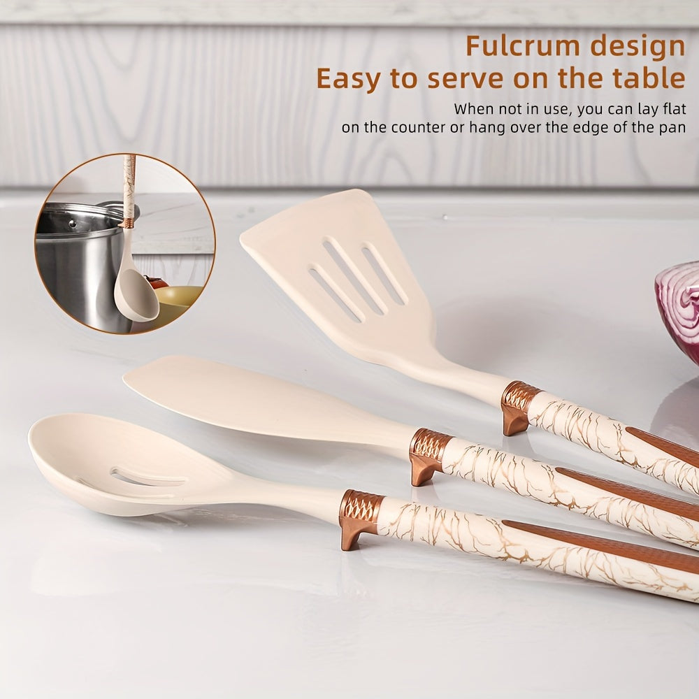 Silicone Kitchen Accessories Set - Non-Stick Tools with Wooden Handles
