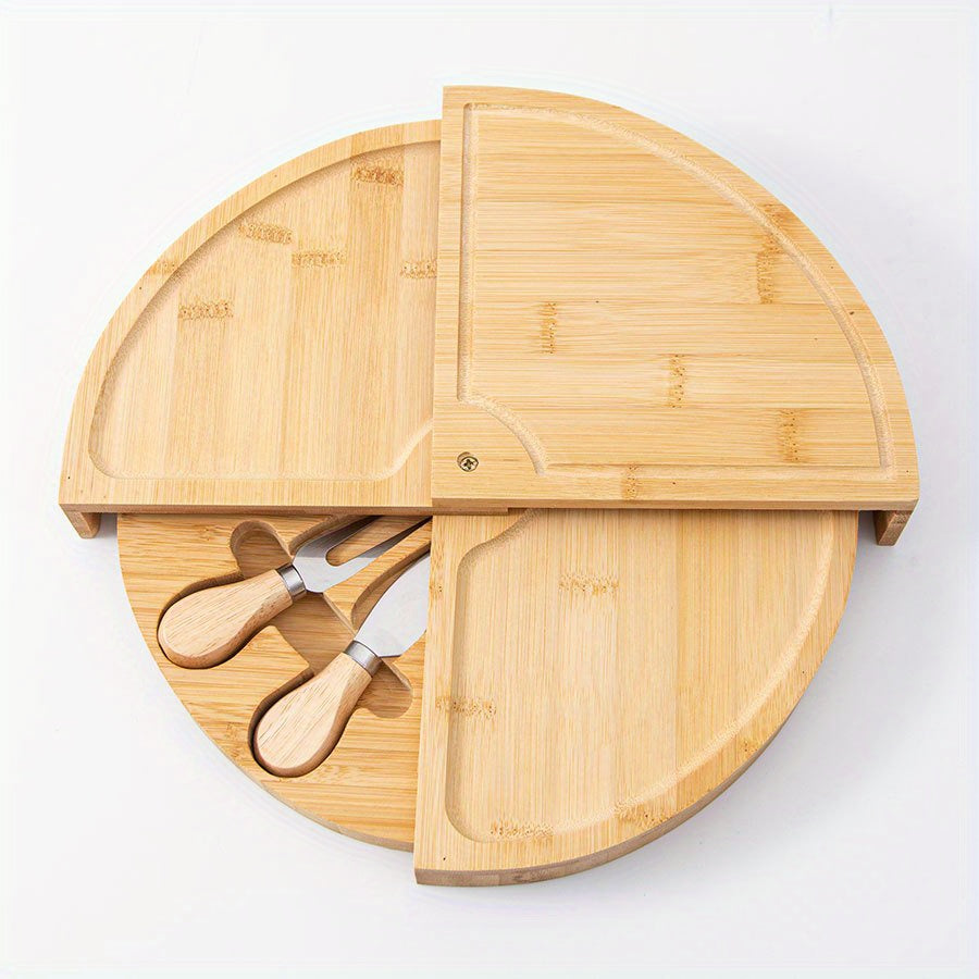 Houten Roterende Kaasplank Set met Serveer Messen voor Snacks & Charcuterie