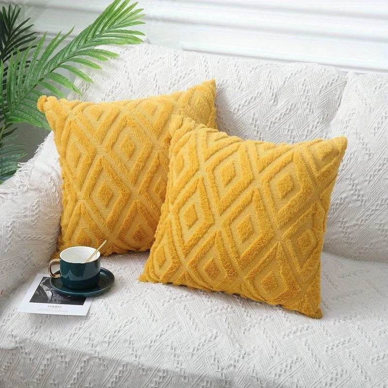 Pluche Sierkussenhoes met Rhombus Patroon – Nordic Design