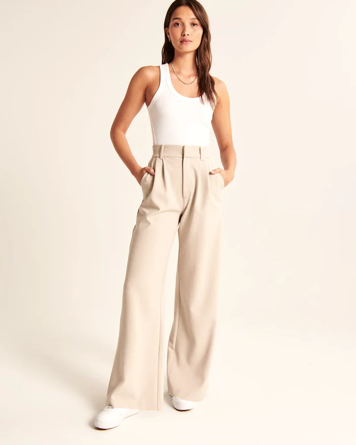 Casual Damesbroek met Wijde Pijpen en Hoge Taille