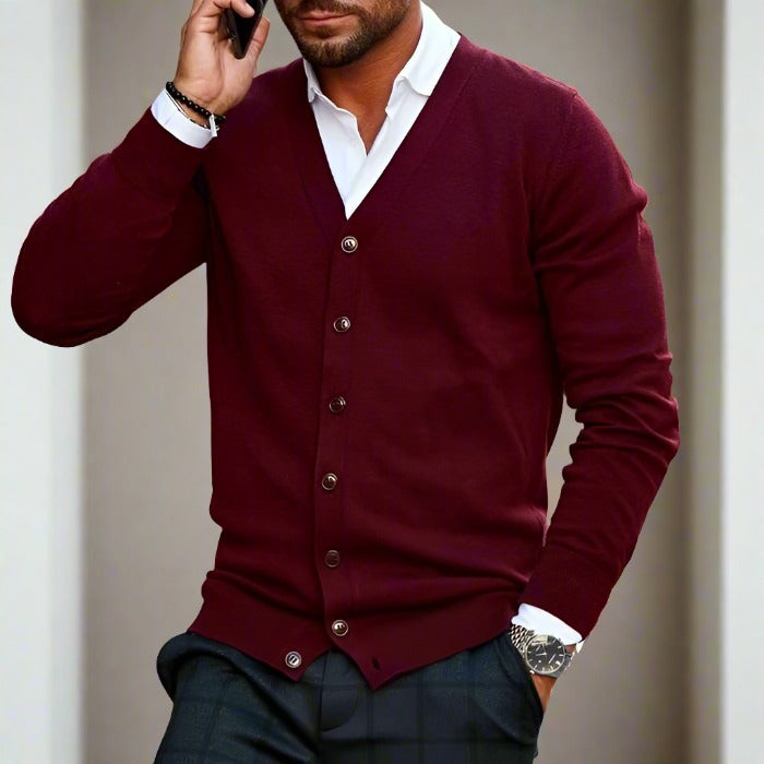 Merino Heren Cardigan met V-hals en Knopen