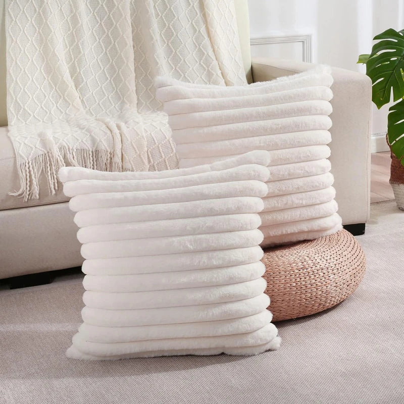Luxe Zachte Kussenhoes van Faux Konijnenbont - Gestreept 45x45 cm