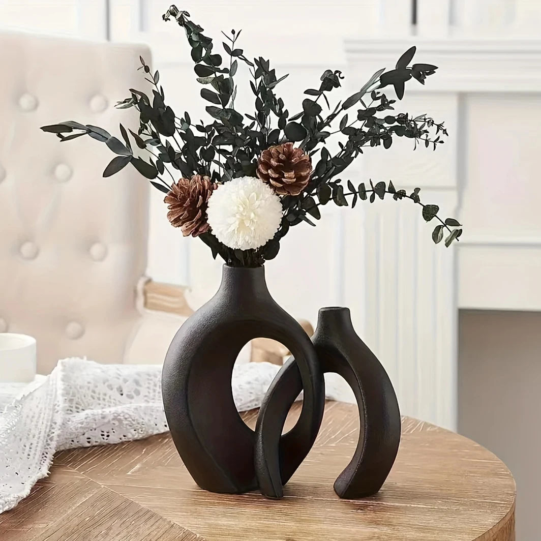 Set van 2 Moderne Keramische Vazen in Wit
