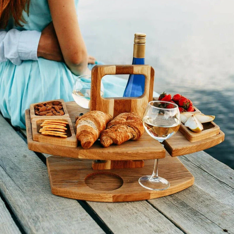 Draagbare houten picknickwijntafel met ruime serveerruimte