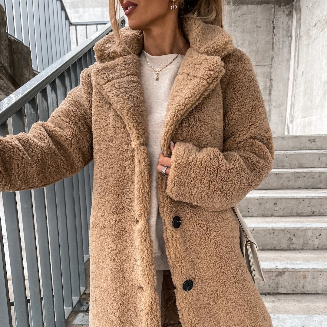 Stijlvolle Pluizige Winterjas voor Vrouwen | Elegante Lange Jas