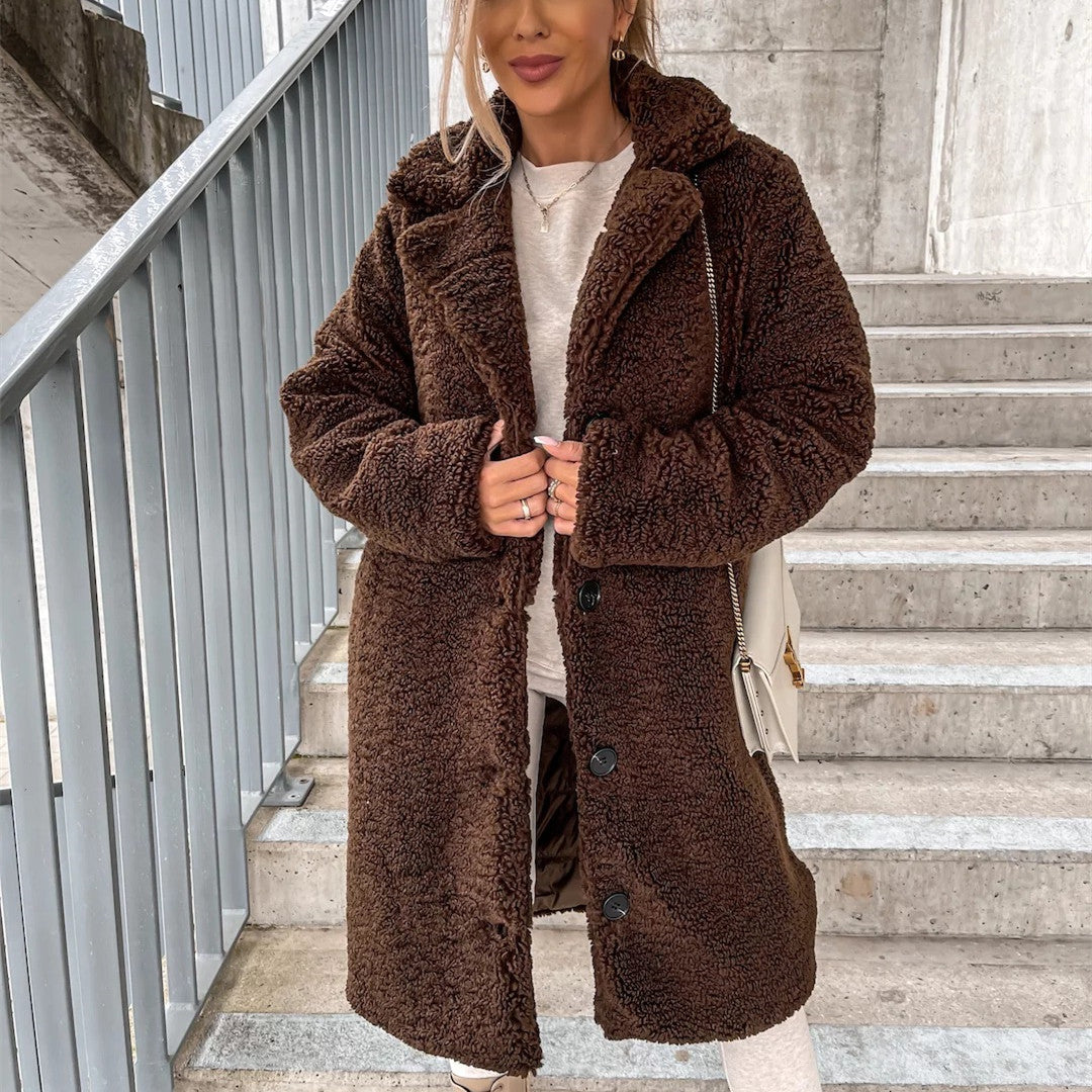 Stijlvolle Pluizige Winterjas voor Vrouwen | Elegante Lange Jas