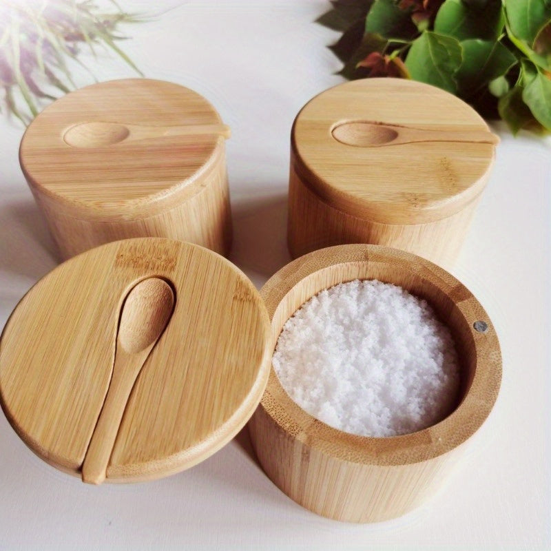 Wooden Salt Box with Lid | Herb and Spice Storage Jar