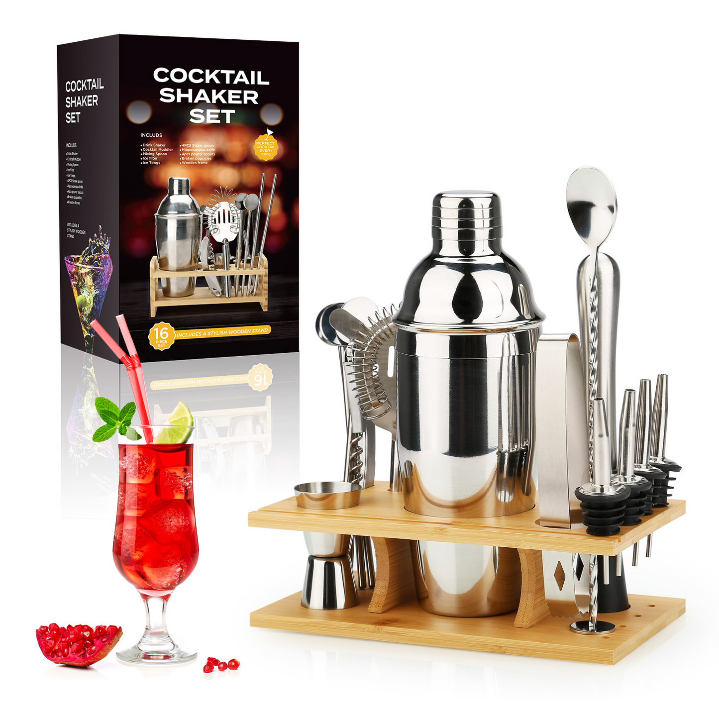 16 Piece Cocktail Set - Complete Mixology Set for Home Use