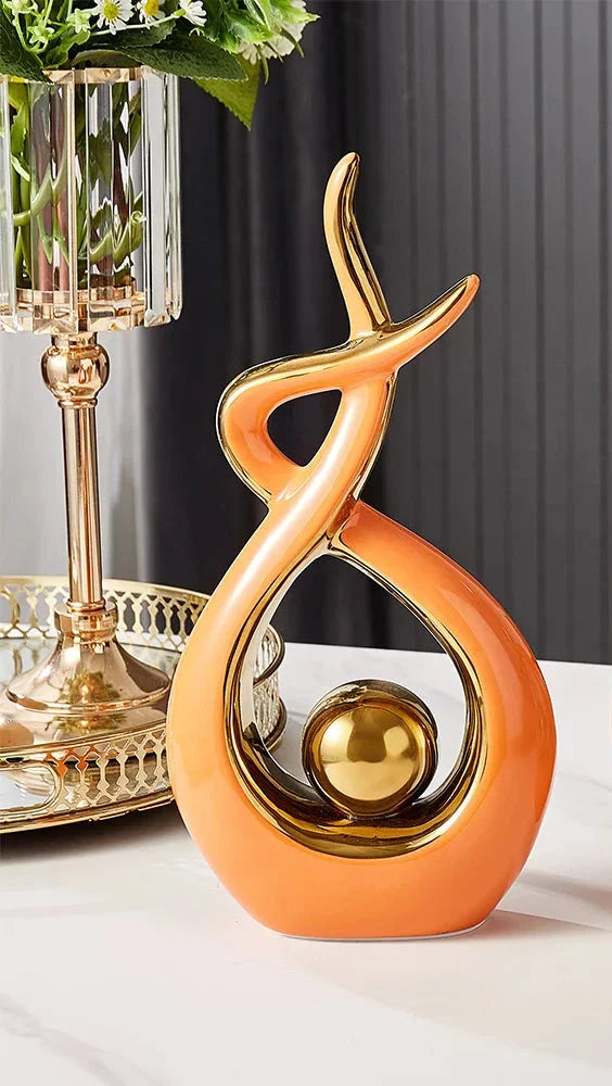 Abstracte keramische kunstsculptuur met gouden accenten - Modern decor voor huis en kantoor