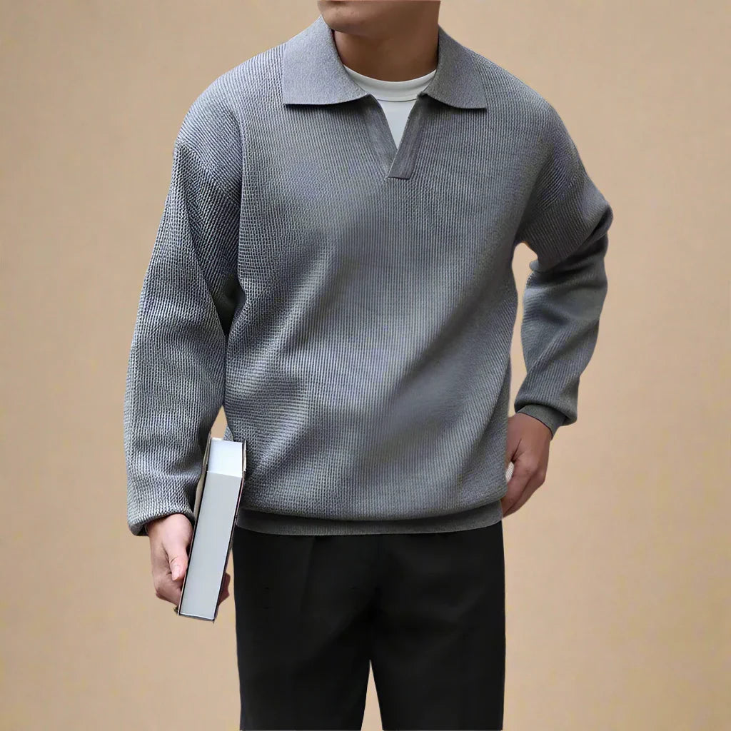 Chique Casual Gebreide Polo met Lange Mouwen voor Heren