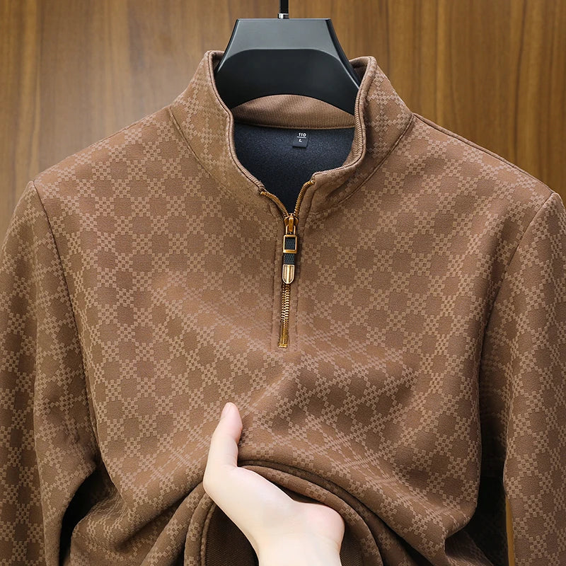 Luxe geruite wintertrui met opstaande kraag voor heren