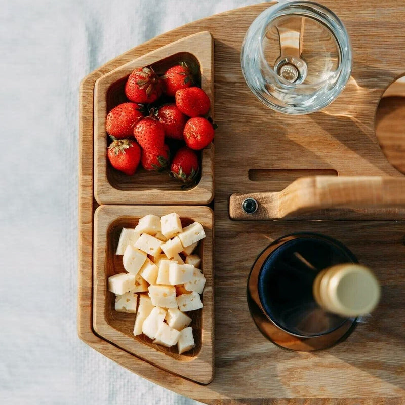 Draagbare houten picknickwijntafel met ruime serveerruimte
