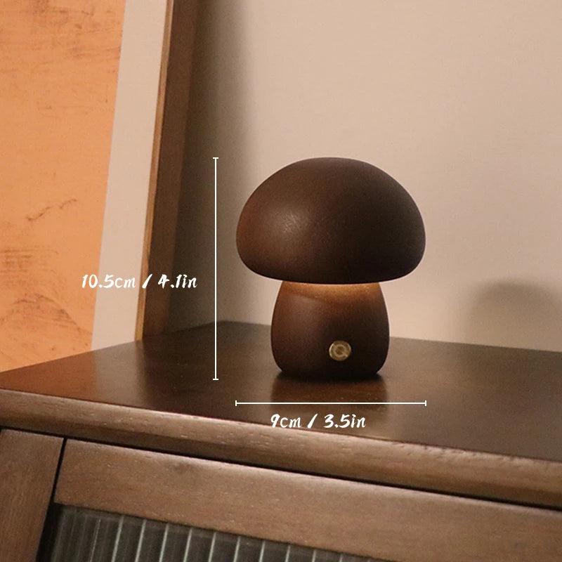 Natuurlijke Houten Paddenstoel Nachtlamp - Dimbaar & USB Oplaadbaar