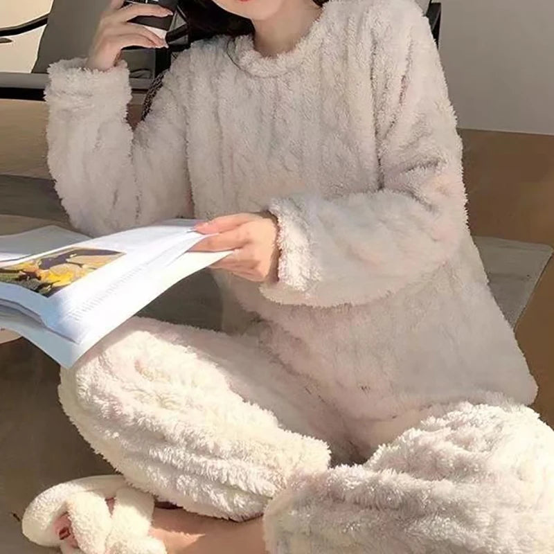 Dames warme 2-delige fleece pyjama set