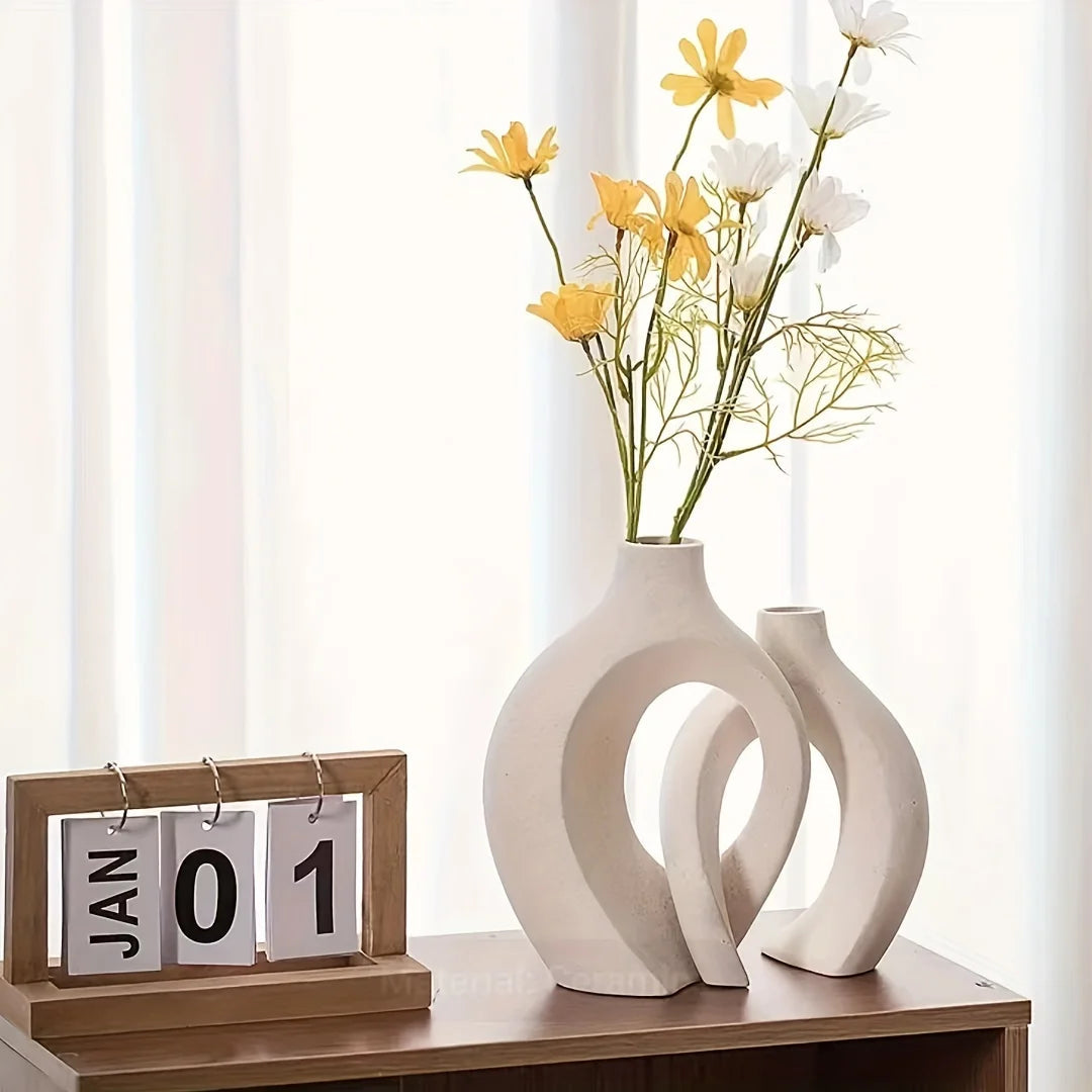 Set van 2 Moderne Keramische Vazen in Wit