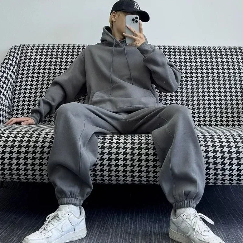 Oversized fluwelen tweedelige herenset voor casual stijl