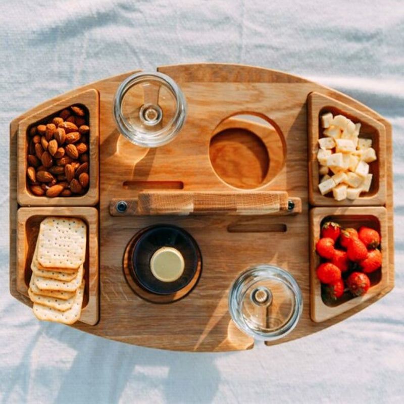 Draagbare houten picknickwijntafel met ruime serveerruimte