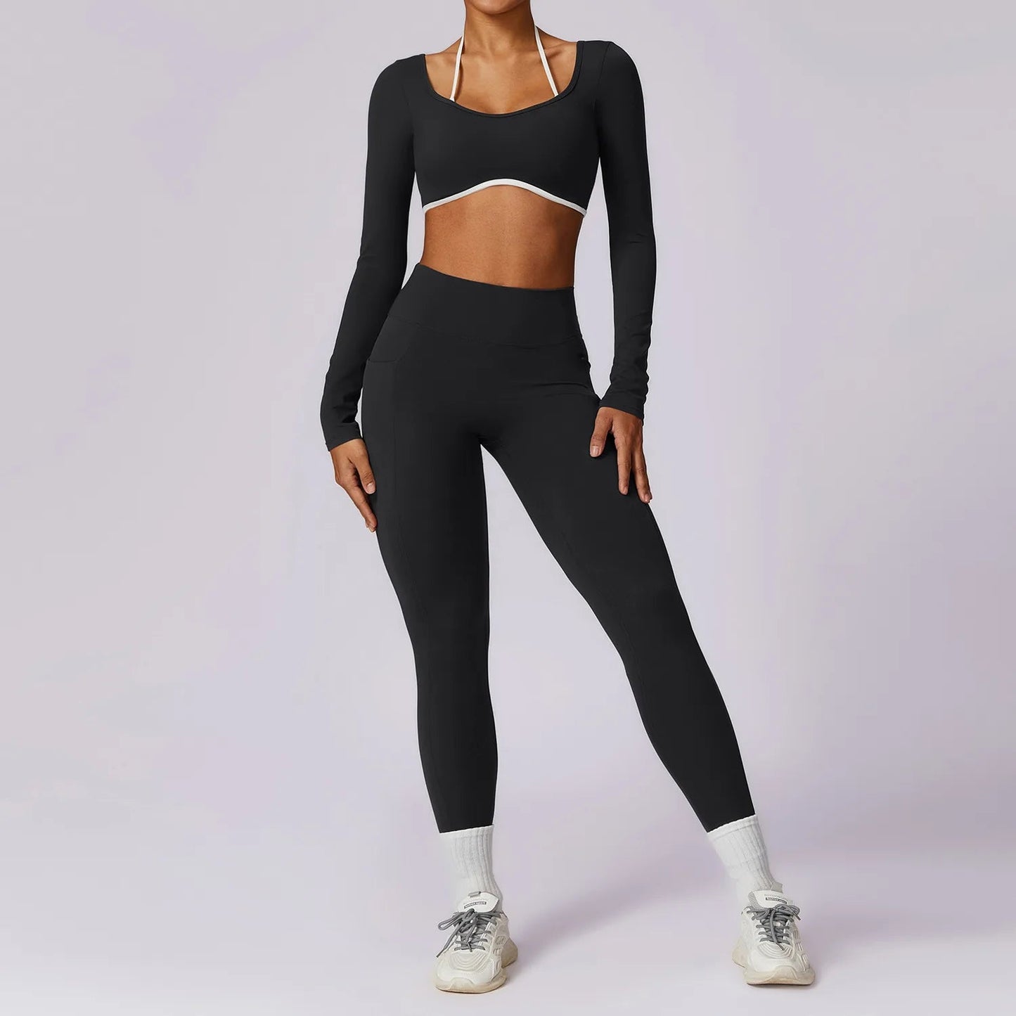 Dames V-cut gymset van zachte compressiestof
