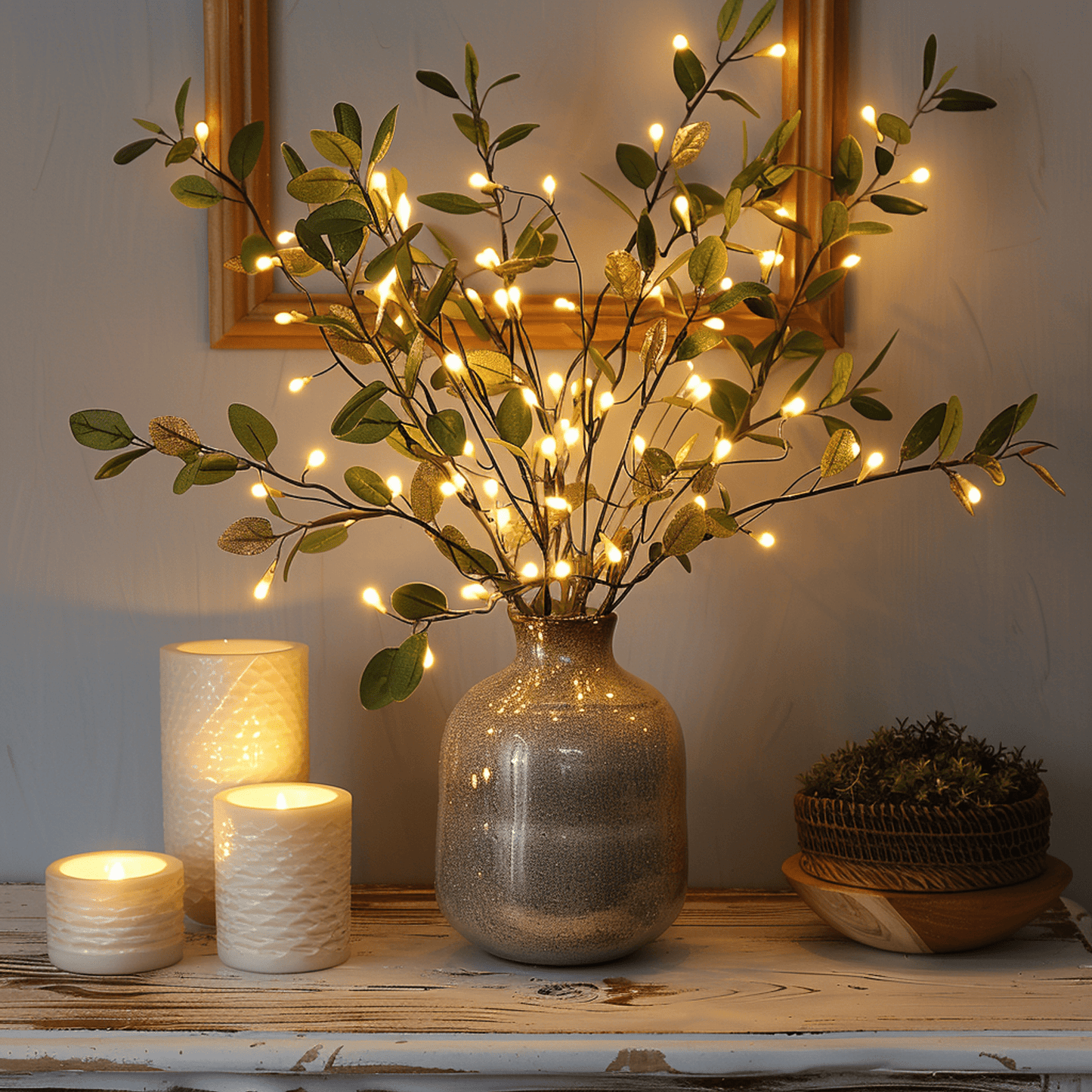 Sprookjesachtige olijftak met LED verlichting