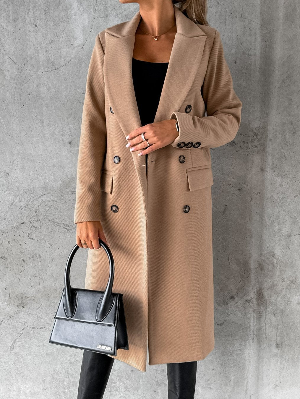 Dames Wollen Manteljas met Knopen voor Elegante Stijl