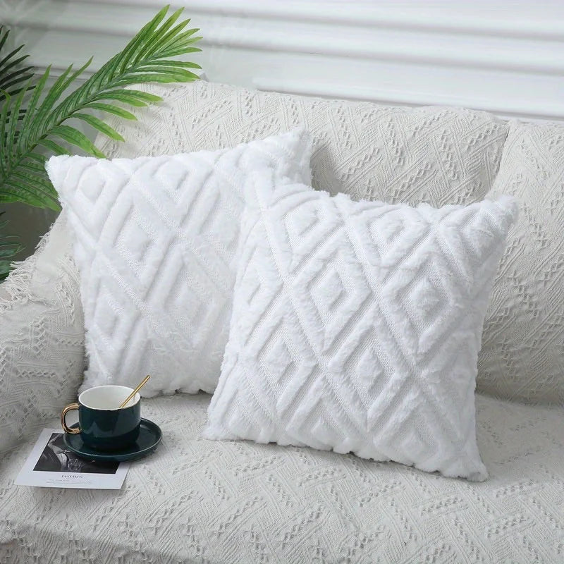 Pluche Sierkussenhoes met Rhombus Patroon – Nordic Design