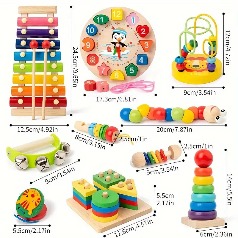 10-in-1 Wooden Playset for Toddlers - Educational and Creative Play Fun