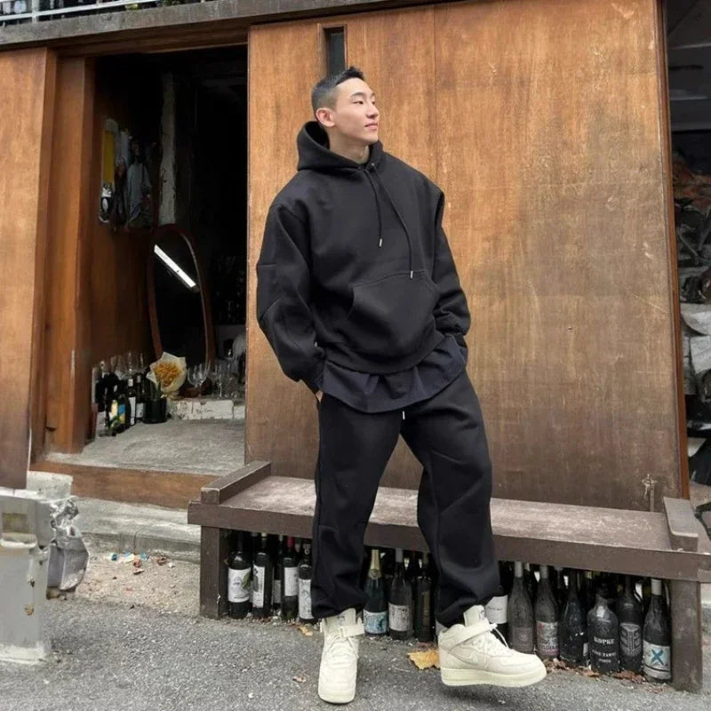 Oversized fluwelen tweedelige herenset voor casual stijl