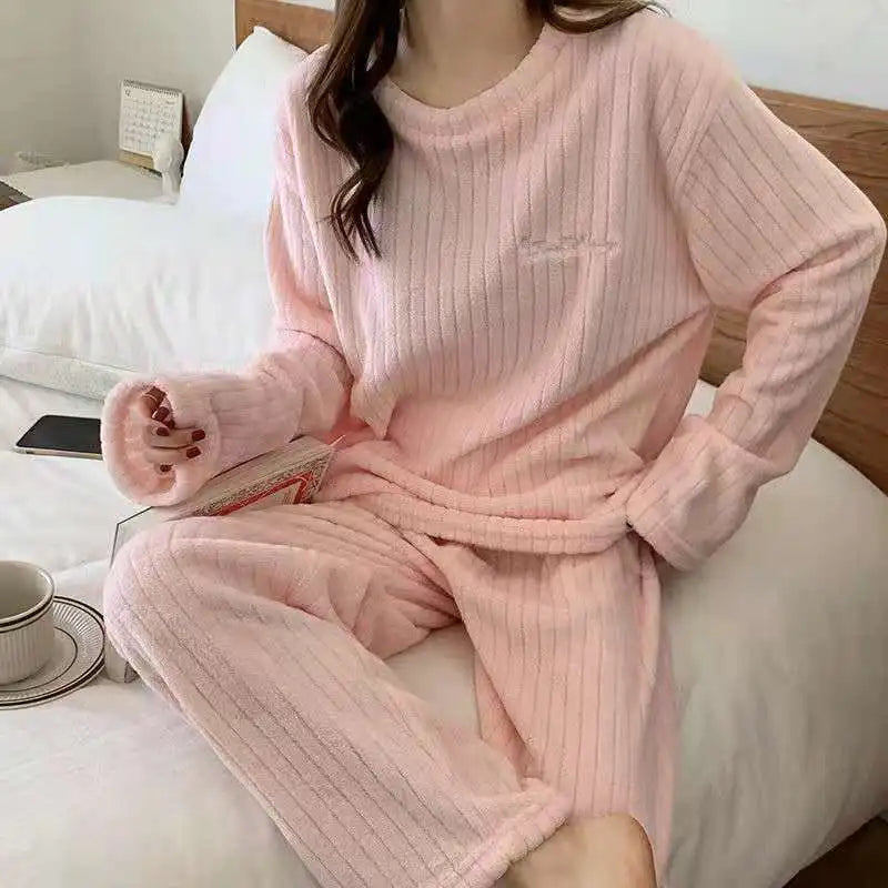 Dames warme 2-delige fleece pyjama set