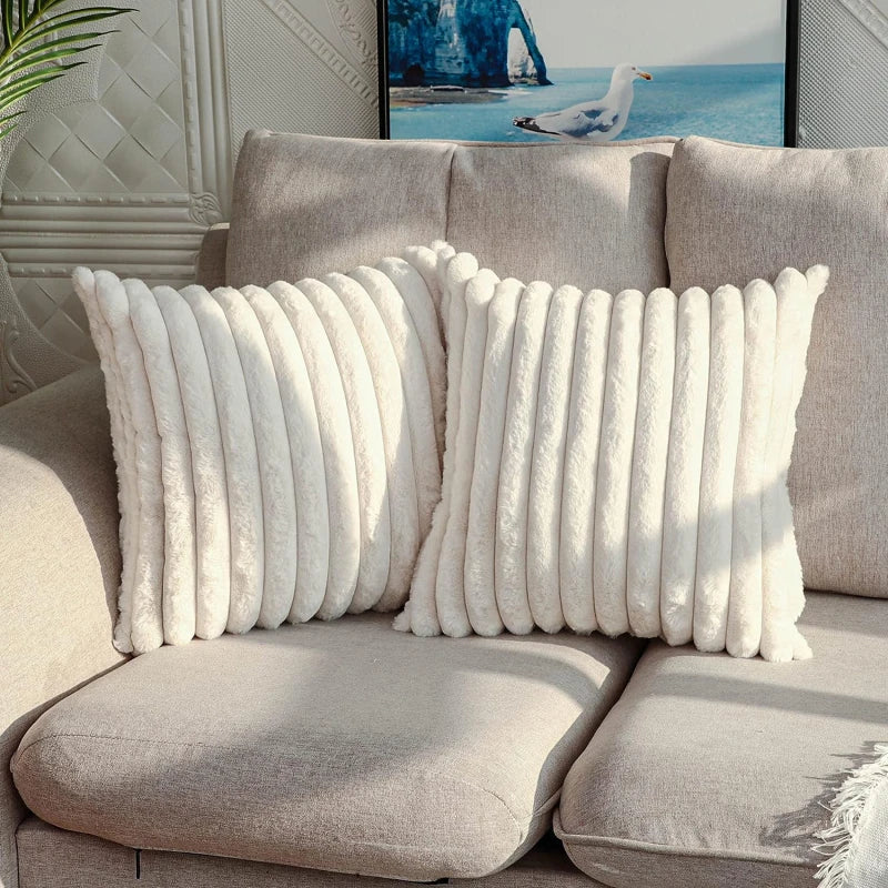 Luxe Zachte Kussenhoes van Faux Konijnenbont - Gestreept 45x45 cm