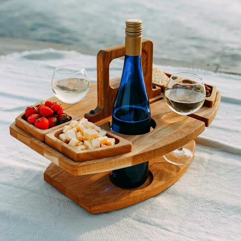 Draagbare houten picknickwijntafel met ruime serveerruimte