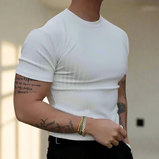 Slim Fit Gebreid T-shirt voor Mannen | Luxe Kwaliteit