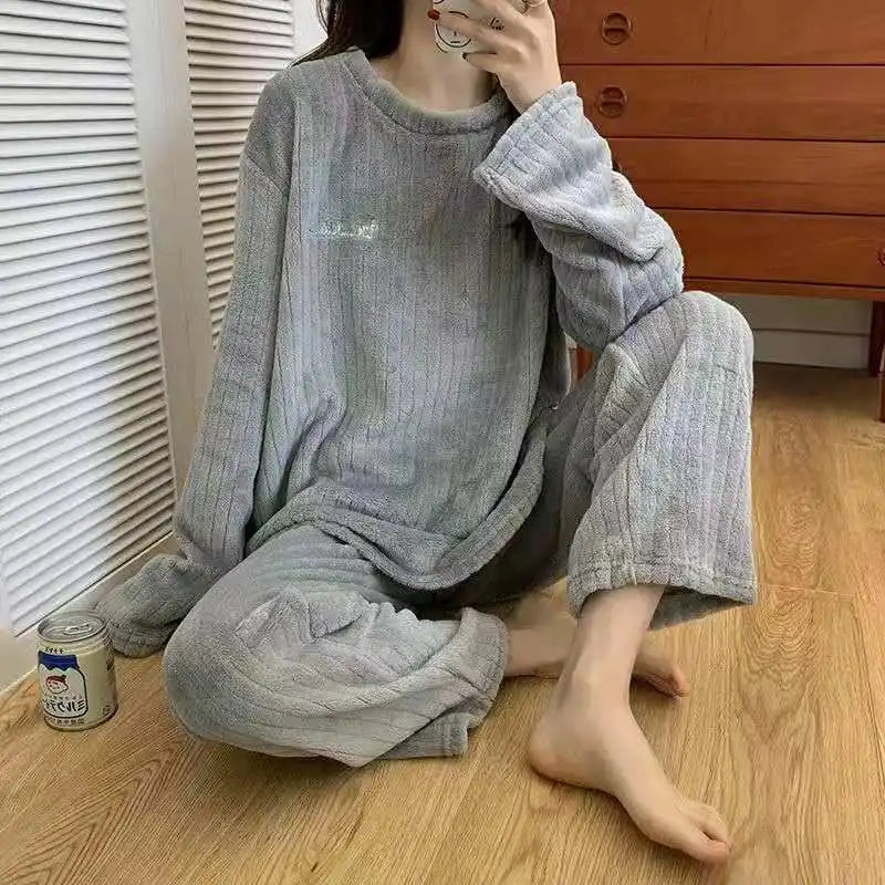 Dames warme 2-delige fleece pyjama set